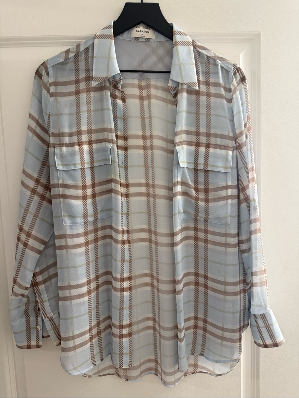 Babaton Light Blue & Tan Plaid Button-Down Shirt